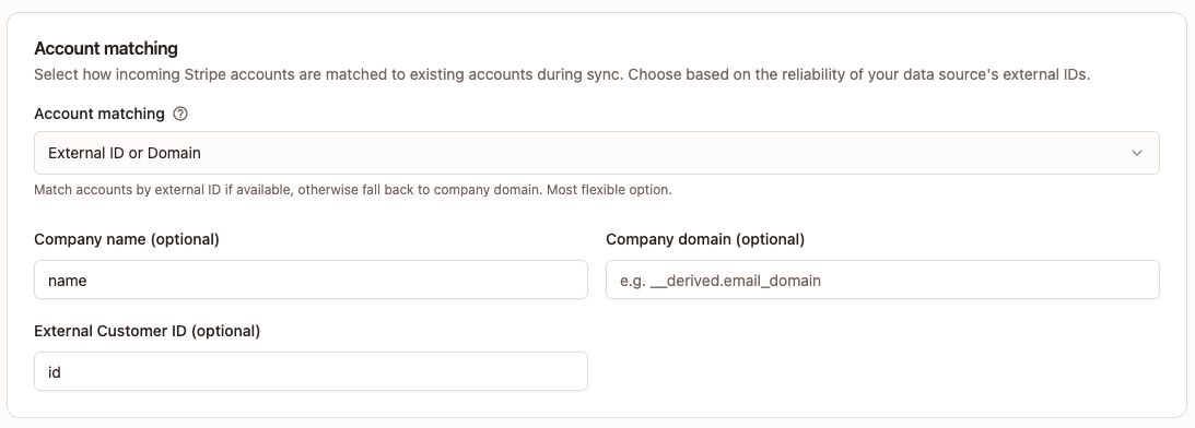 Stripe Step 1 - Account Matching