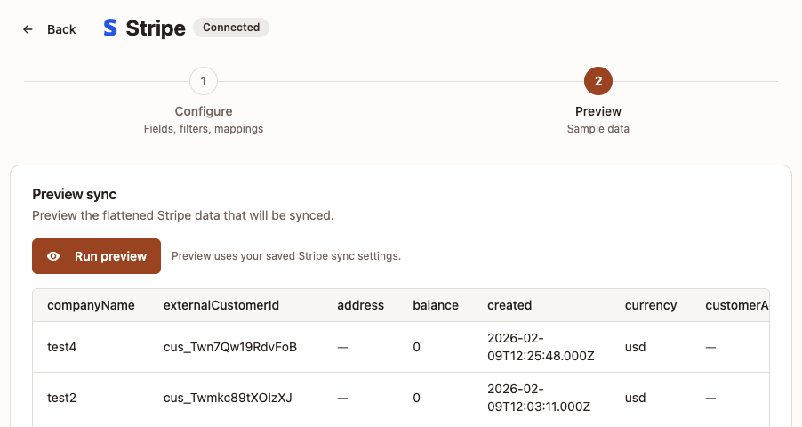 Stripe Step 2 - Preview Data